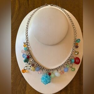 Napier Colorful Beaded Charm Necklace Silver Tone 17-20 inches